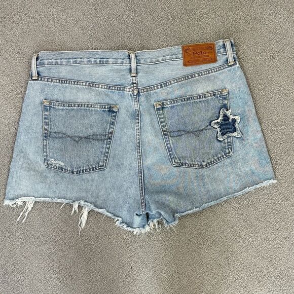 Polo Ralph Lauren Distressed Star Patch Crosby Denim Shorts Blue Size 32 - Picture 4 of 15